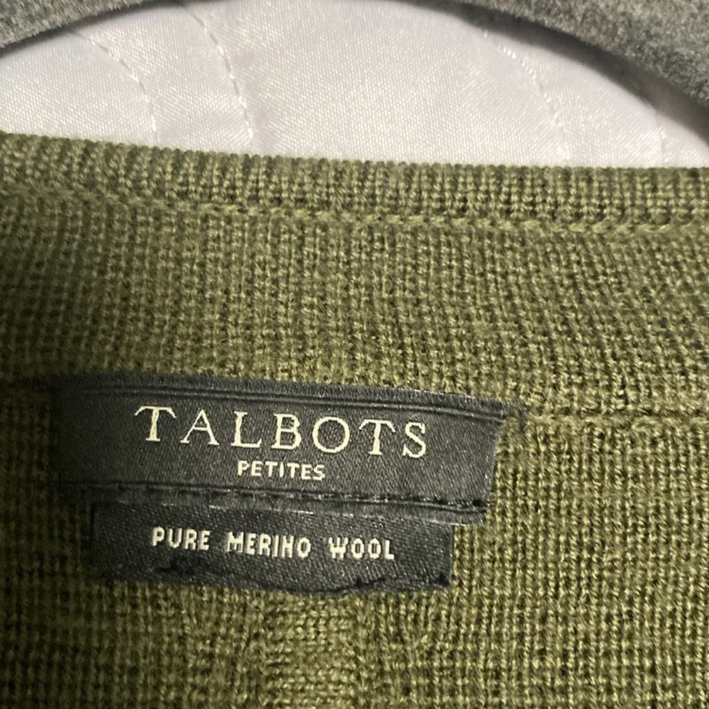 Talbots Petites Military Style Cardigan Jacket Pure Merino Wool Army Green